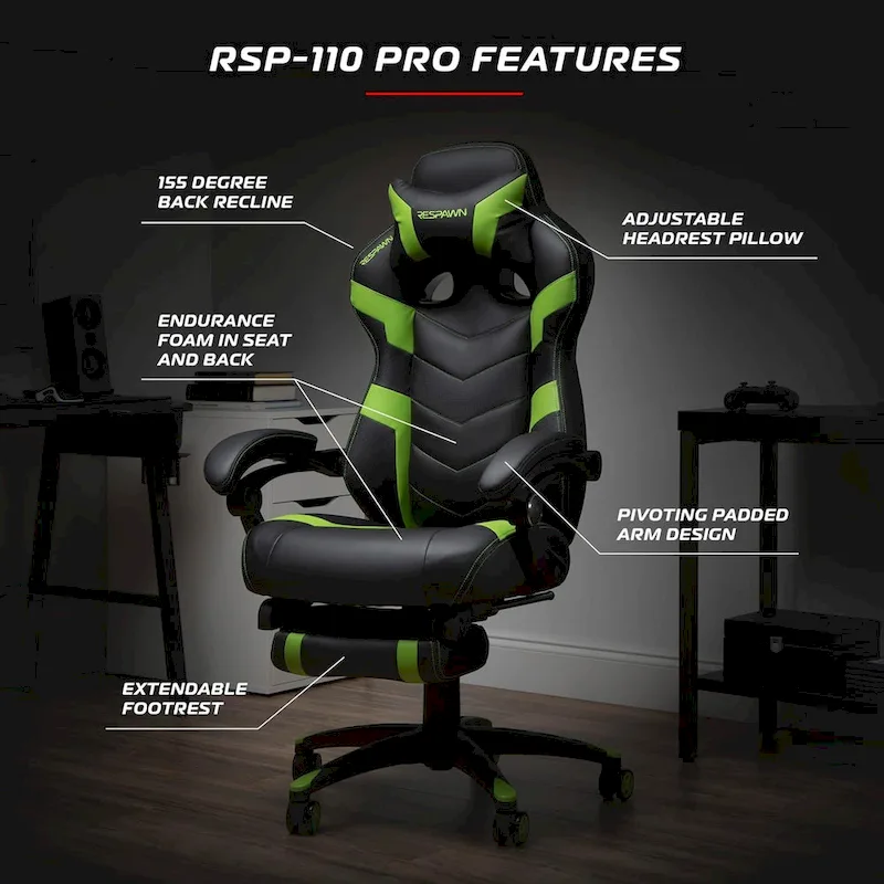 RESPAWN 110 Pro Gaming Chair - Gaming Chair with Footrest, Ergonomic Computer Desk Chair