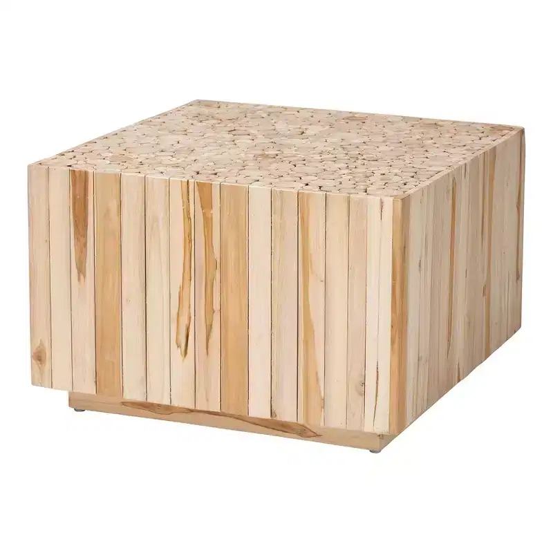 bali & pari Augusta Teak Wood Coffee Table with Unique Repurposed Wood Logs Natural