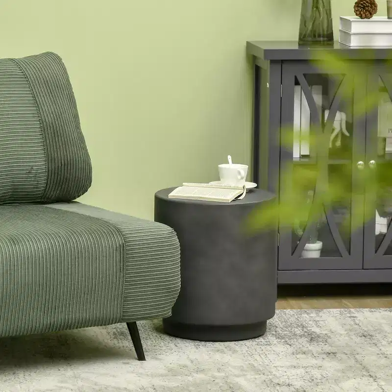 HOMCOM Lightweight Accent Table with Concrete Finish, Round Side Table with 4 Adjustable Feet for Indoor, Outdoor