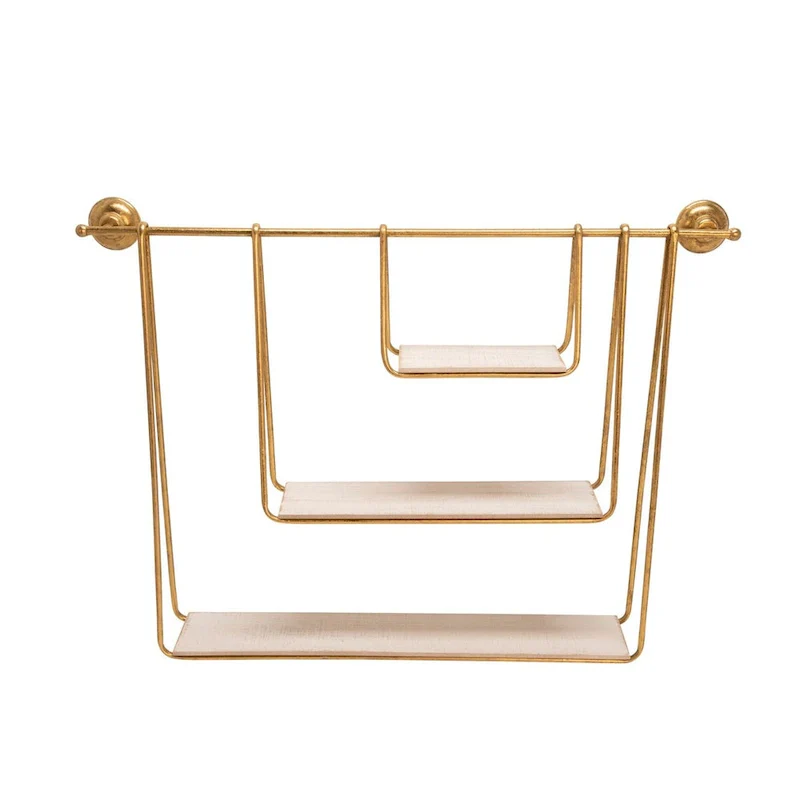 White & Gold 3-Tier Hanging Wall Shelf, 1-Person Assembly