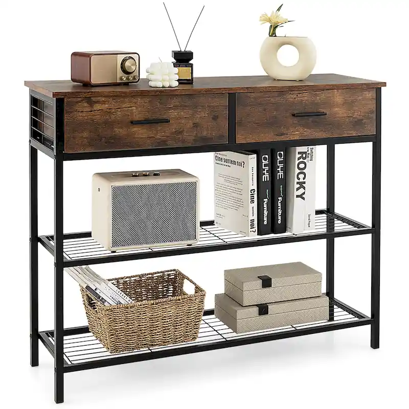 Console Table with 2 Drawers and 2 Shelves, 39.5 Inch Entryway Sofa Table