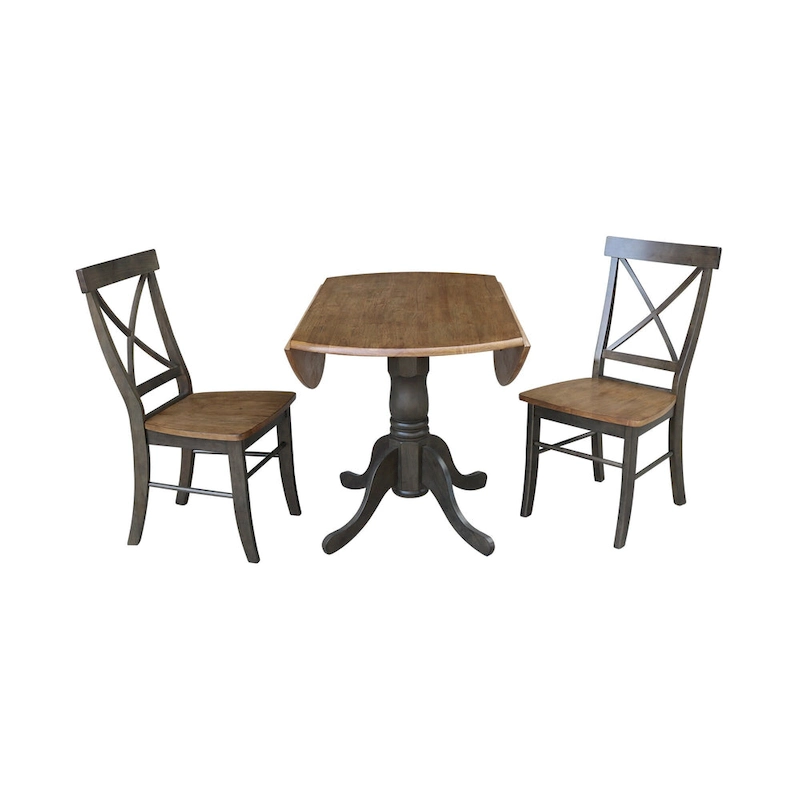 42 Solid Wood Dual Drop Leaf Table With 2 X-Back Chairs - 3 Piece Set