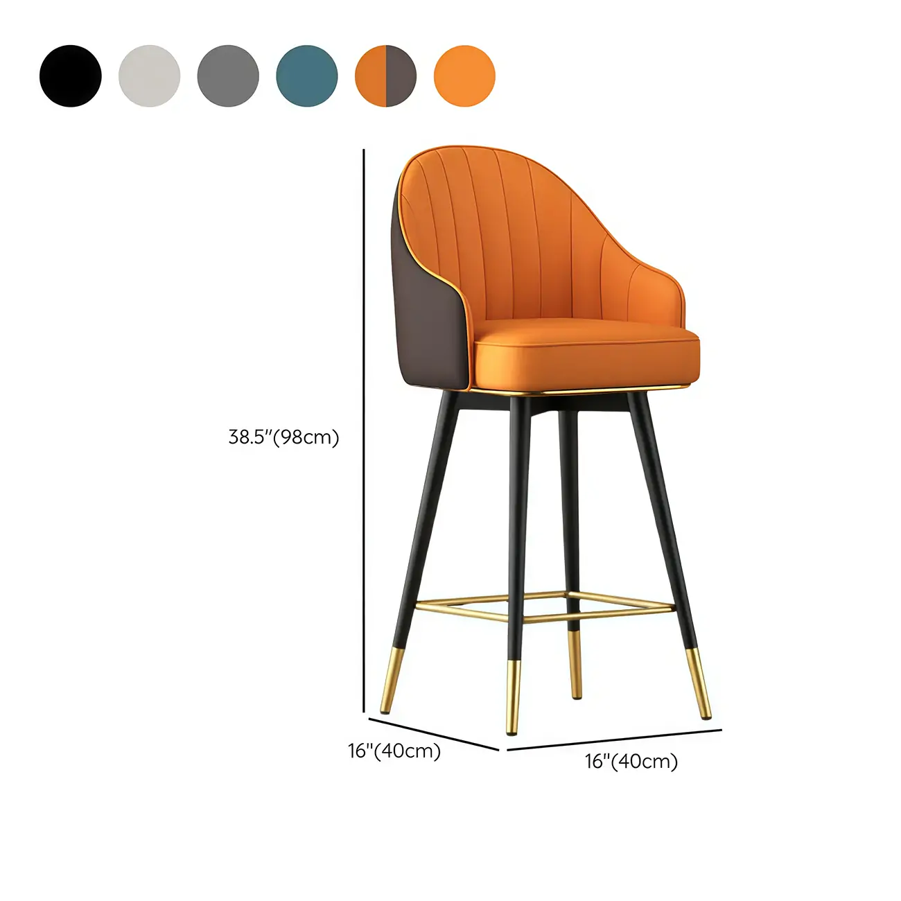 Art Deco Leather Swivel Bucket Cushioned Bar Stool