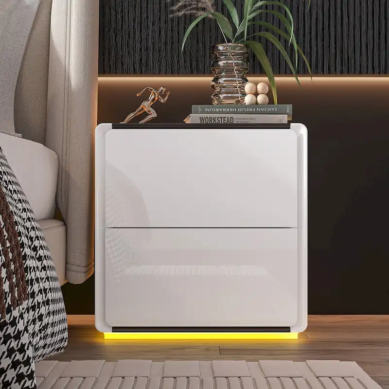 LED Nightstand White Modern Nightstand LED Night Stand Bedside Table