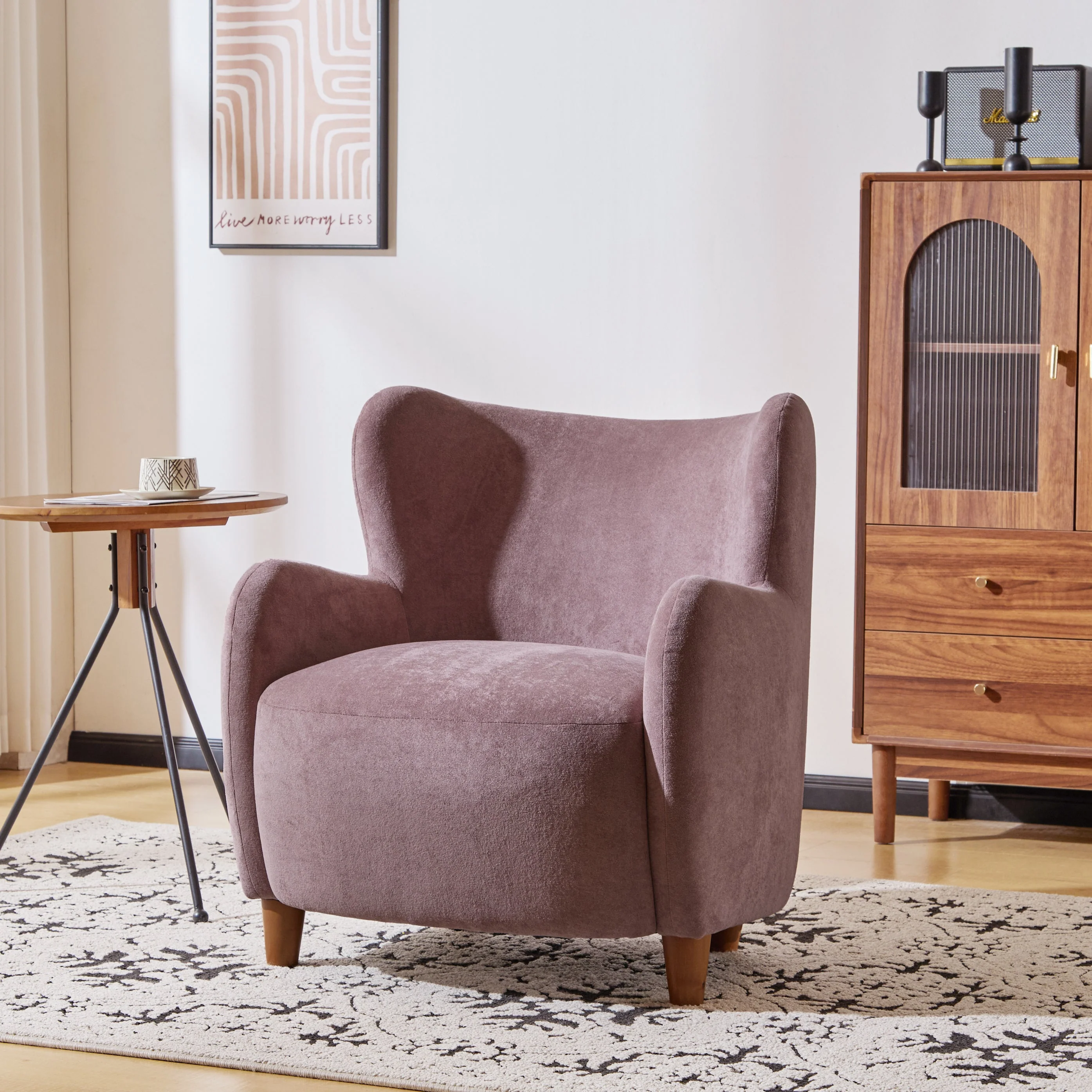 Luxury Modern Fabric Armchair with Round Arms & Tapered Legs