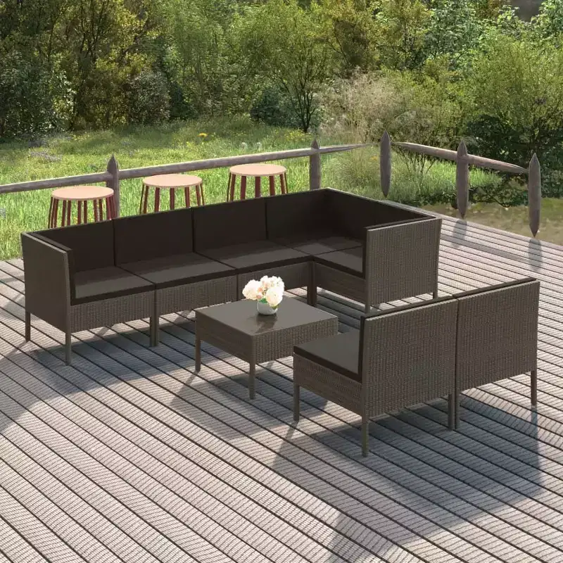vidaXL Patio Lounge Set Outdoor Sectional Sofa Set Table Poly Rattan Gray
