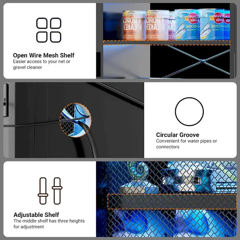 Reptile Tank Stand Fish Tank Stand with Power Outlets & LED Light