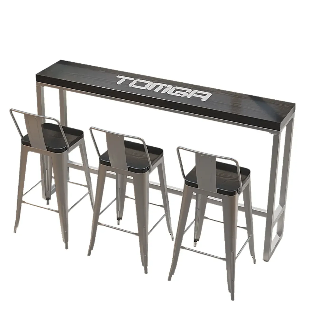 Steampunk Midnight Black Bar Table Set with Backless Stools