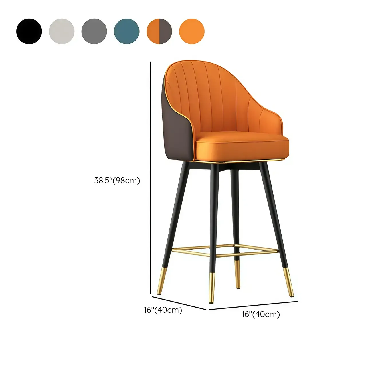 Art Deco Leather Swivel Bucket Cushioned Bar Stool