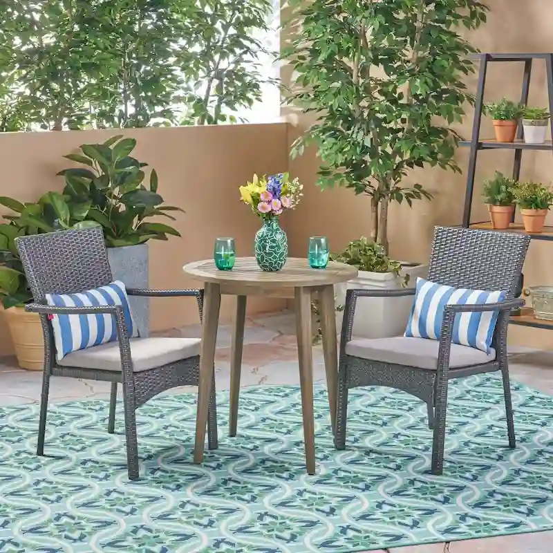 Arezzo Outdoor 3 Piece Wood and Wicker Bistro Set by Christopher Knight Home