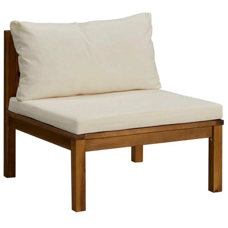 6pc Outdoor Modular Sofa Set, Cream Cushions, Brown Solid Acacia Wood