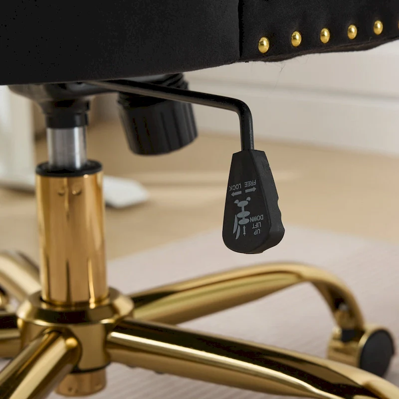 A&A Gray Velvet Tufted Home Office Chair with Golden Metal Base - Adjustable Swivel Desk Chair