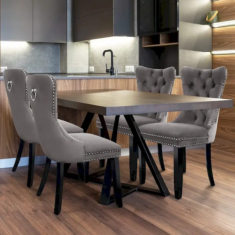 Dining Chairs Set of 6, Luxury Upholstered Velvet Kitchen Chairs Side Chair with Padded Seat Back and Solid Wood Legs