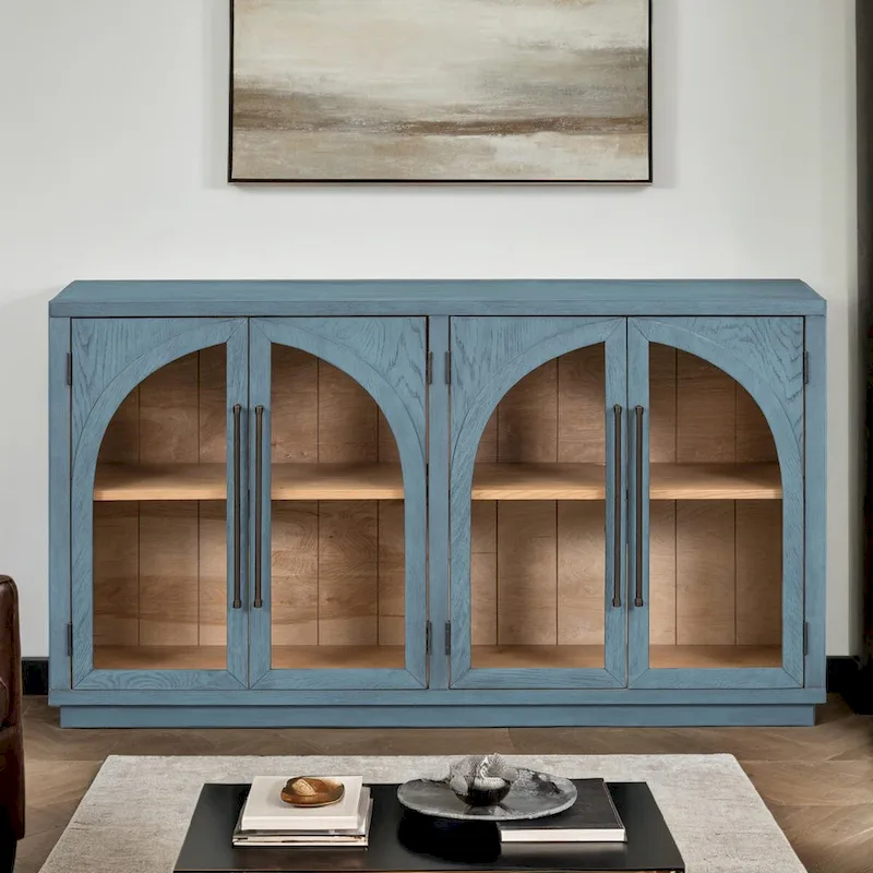 Navy/Black Retro 4-Door Sideboard with Adjustable Shelves