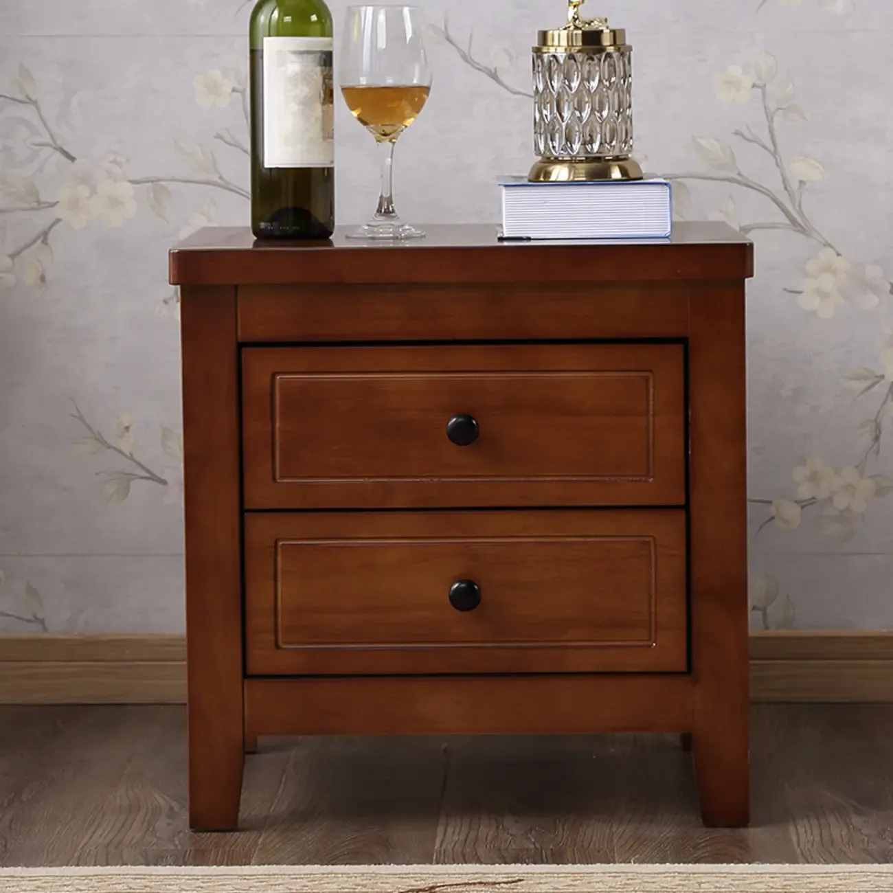 Antique 2 Tiers Drawer Wooden Grey Nightstand