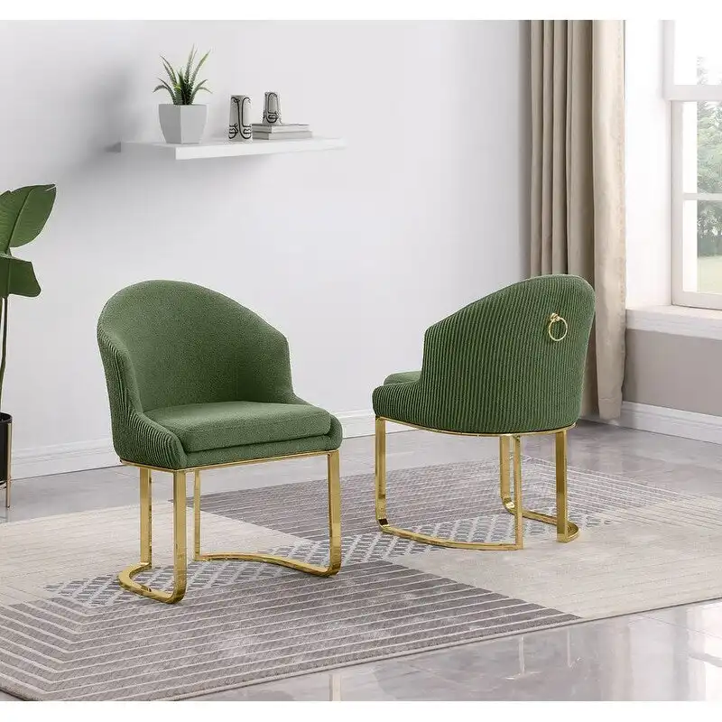 Teddy Fabric Gold Chrome Dining Chairs (Set of 2) - N/A