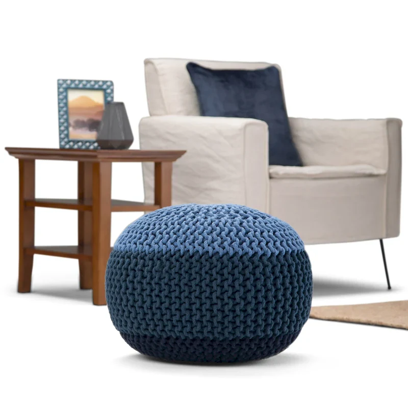 Round Hand-Knit Cotton Pouf
