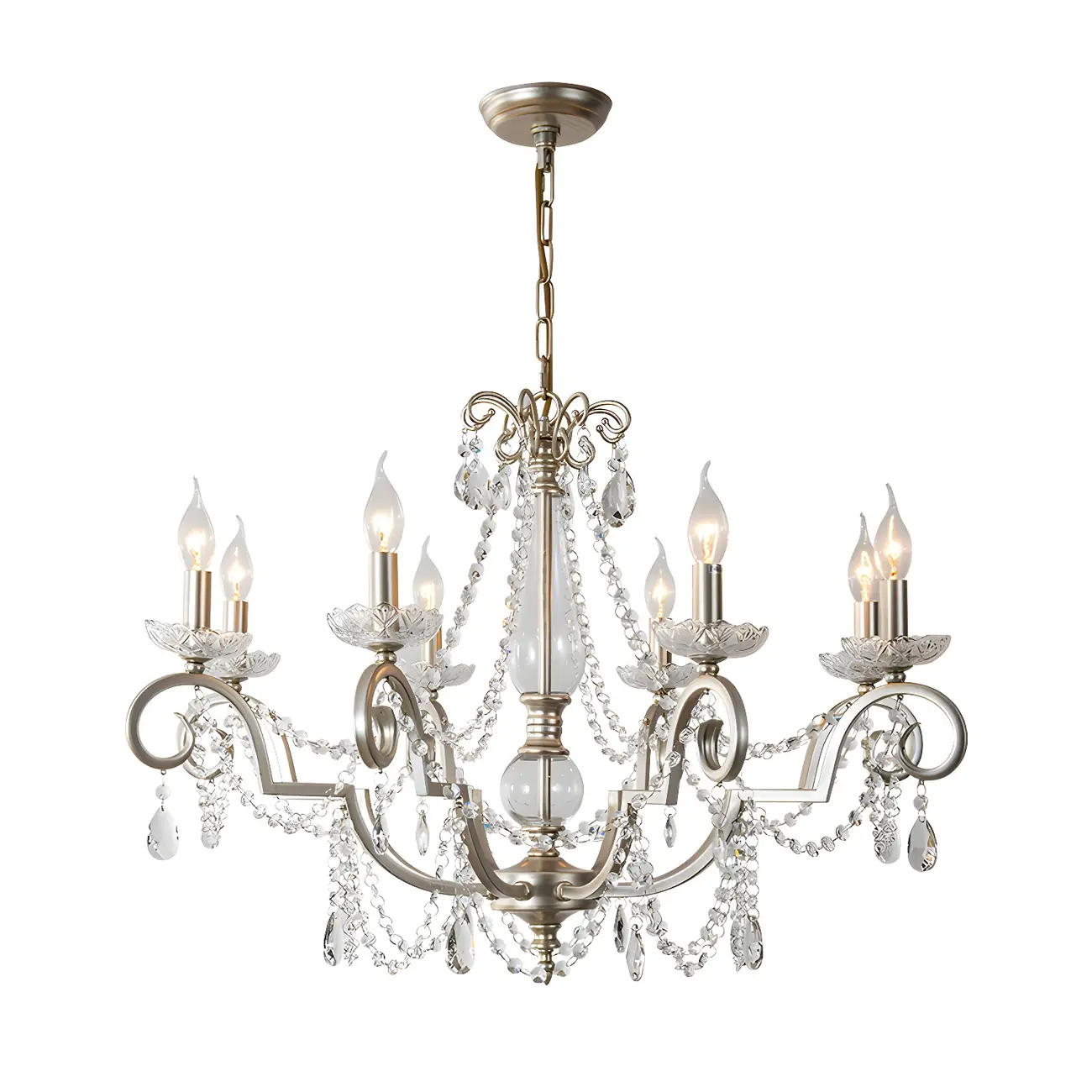 Adjustable Hanging Silver Crystal Candelabra Chandelier