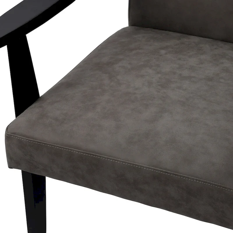 Faux Leather Accent Chair Solid Wood Armchair in Black Finish