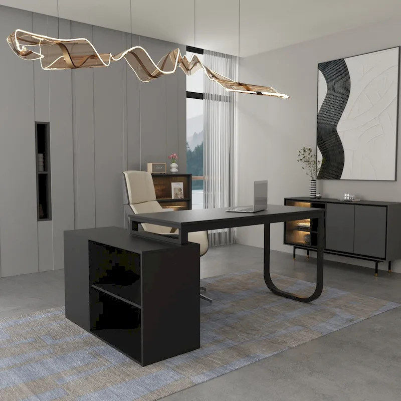 55-Inch L-Shaped Home Office Desk with Drawers & Open Shelf