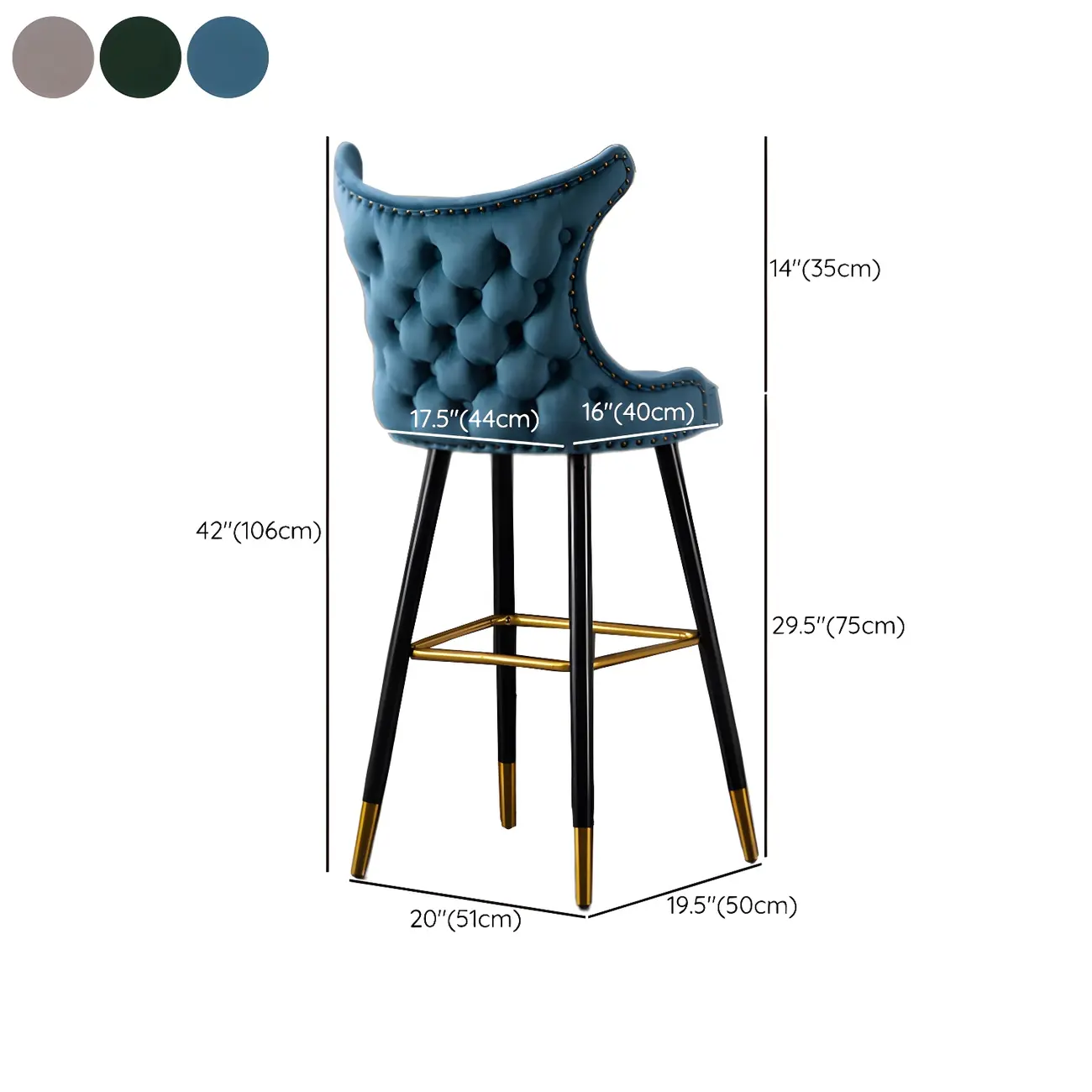 Velvet Upholstered Wingback Counter Height Bar Stools