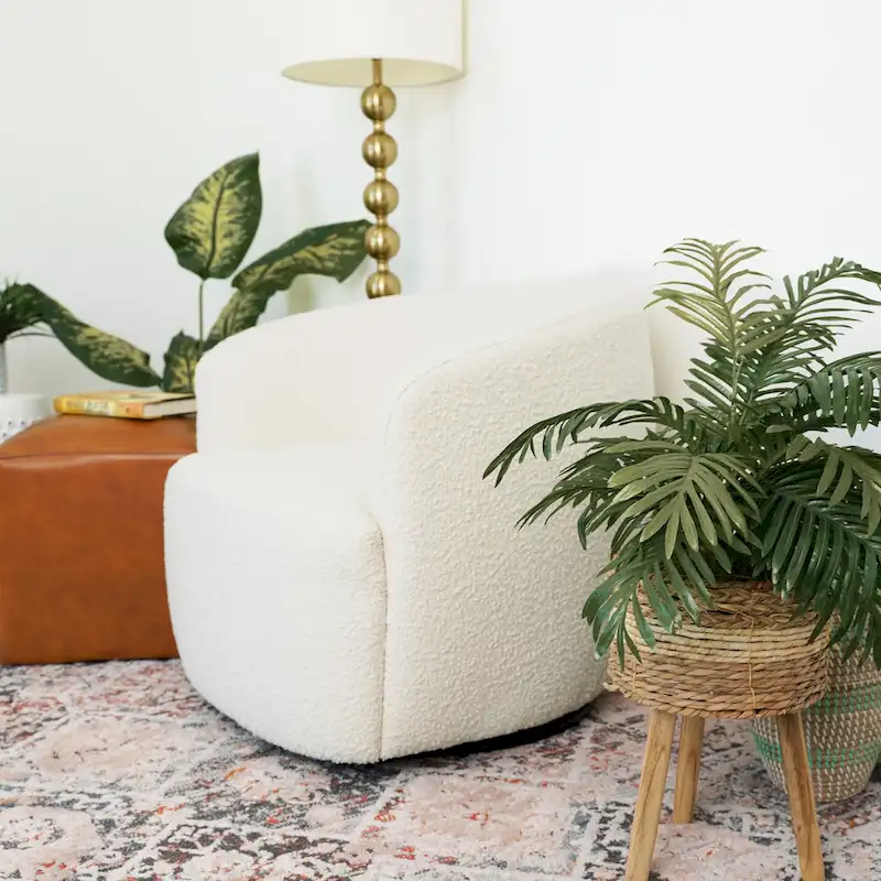 Mid Century Boucle Swivel Accent Chair, 1-Seater – Dark Yellow / Blue / White