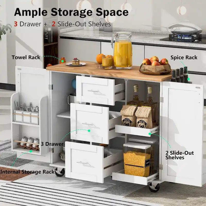 Kitchen Cart with Rubber Wood Top