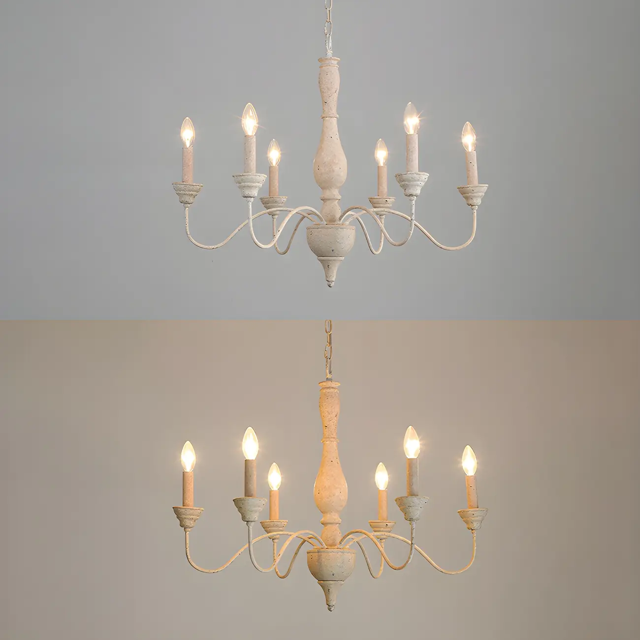 6-Light Classic Wooden Candelabra Chandelier with Chain Mount