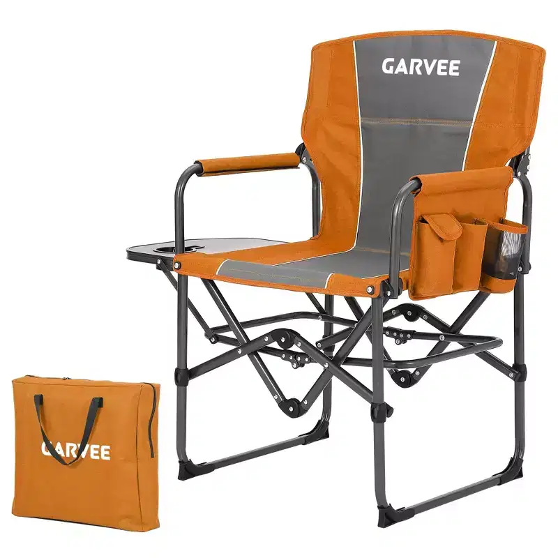 Folding Director's Chair with Built-in Side Table, Portable Lawn & Camping Seat for Outdoor, Patio, and RV Trips, Orange 1PC
