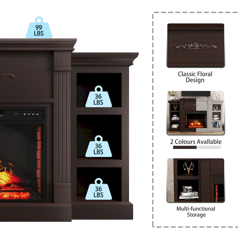 70 Wood Classical Fireplace TV Stand with 28 Electric Fireplace