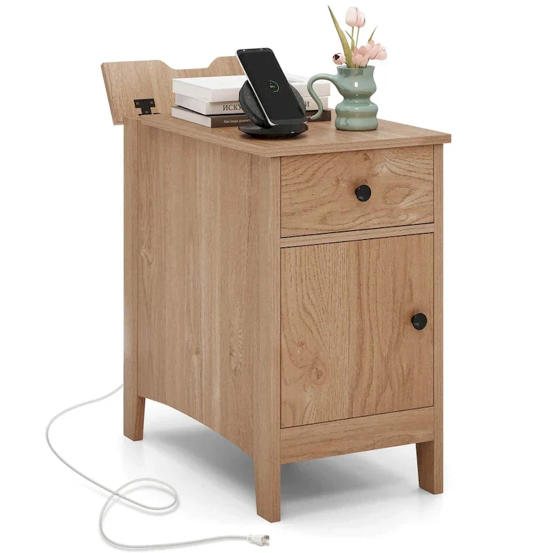 1/2 PCS End Table with Charging Station Flip Top Bedside Table