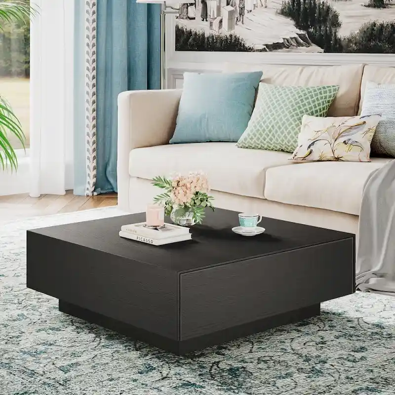 Mid Century Modern Coffee Table, Minimalist Wood Veneer Coffee Table with Storage for Living Room, Fully-assembled