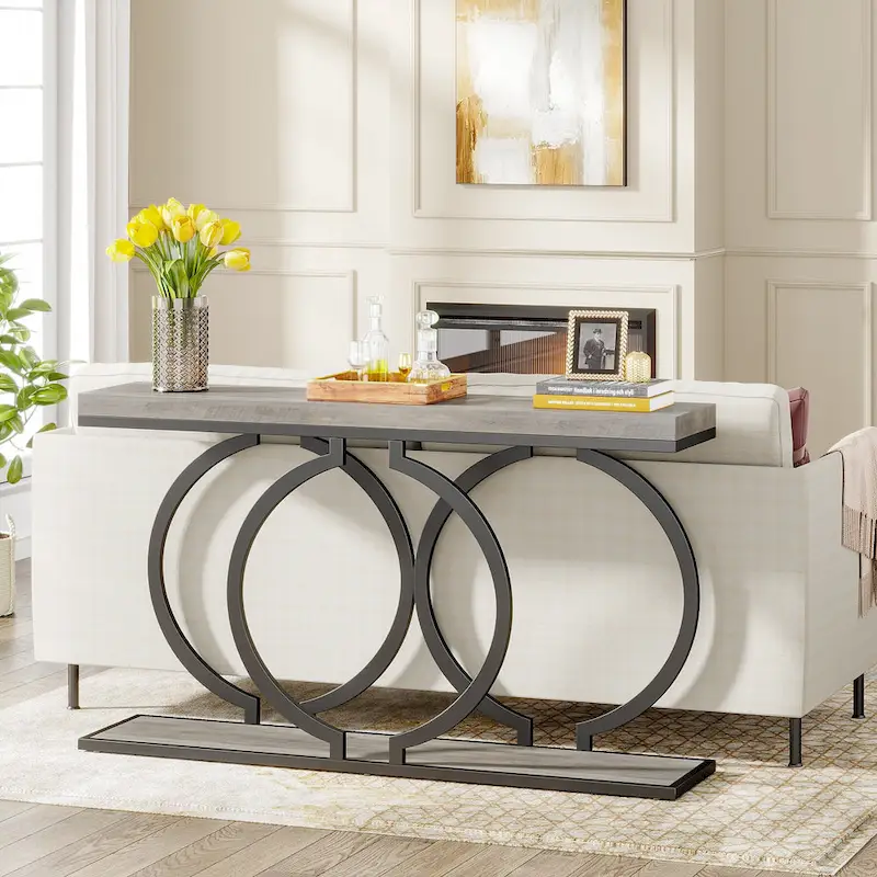 Gold Console Table, 55 inch Faux Marble Entryway Table Narrow Long Sofa Table