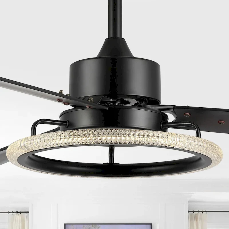 Bruno 52  1-Light Modern Industrial Iron/Acrylic/Wood Remote-Controlled 6-Speed Integrated LED Ceiling Fan, by JONATHAN Y