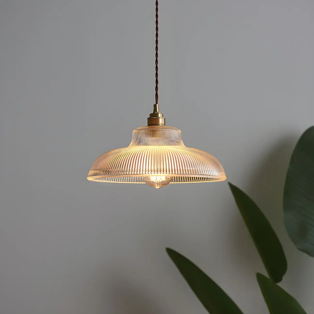 Minimalist Clear Glass Bowl Gold Rope Hanging Pendant Light