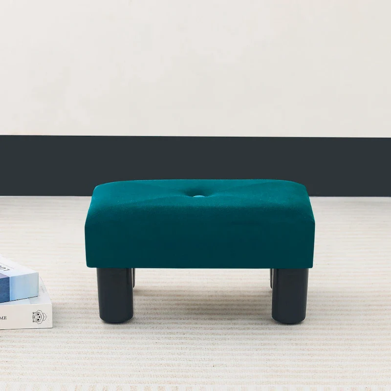 Velvet Tufted Foot Stool Ottoman – Blue / Dark Green / Paintings, Single