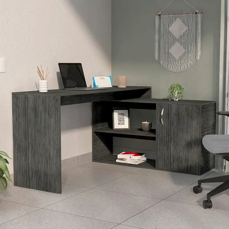 Lyncliff 1-Drawer 2-Shelf L-Shaped Office Desk Smokey OakHigh quality and durable