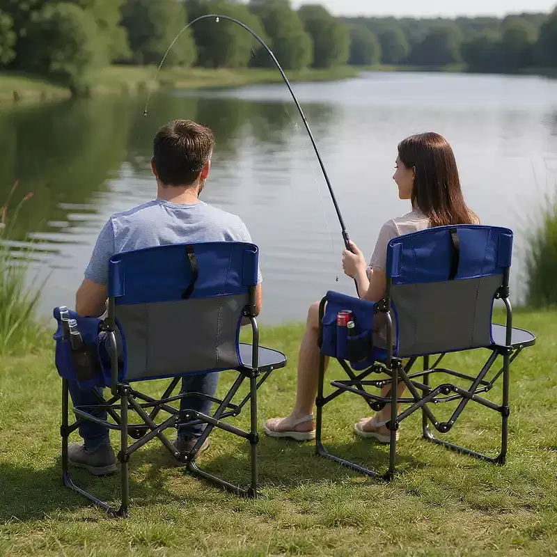 Oversized Camping Directors Chair, Portable Folding Lawn Chairs for Adults Heavy Duty with Side Table, Outdoor Foldable Camp Chair with Pocket