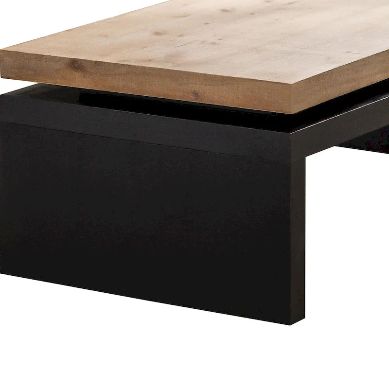 Black and Natural Wood Living Room Table Versatile Coffee Table 2-Tiered Wood Tabletop Table