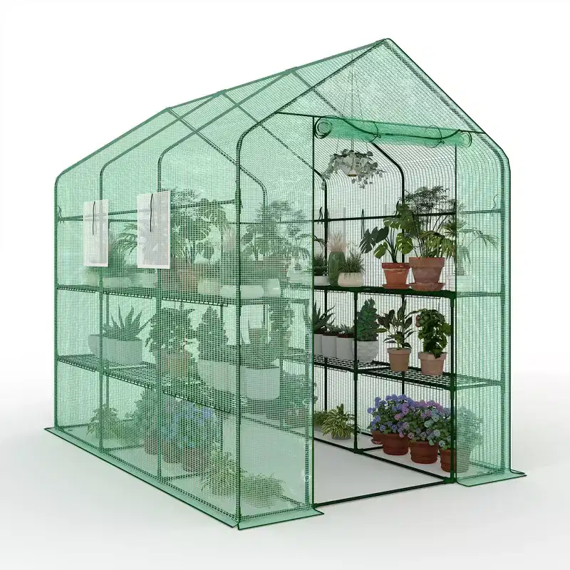 Heavy Duty Walk-in Greenhouse 57x85x77  Portable Plant Shelter with Thick PE Cover & 18 Shelves