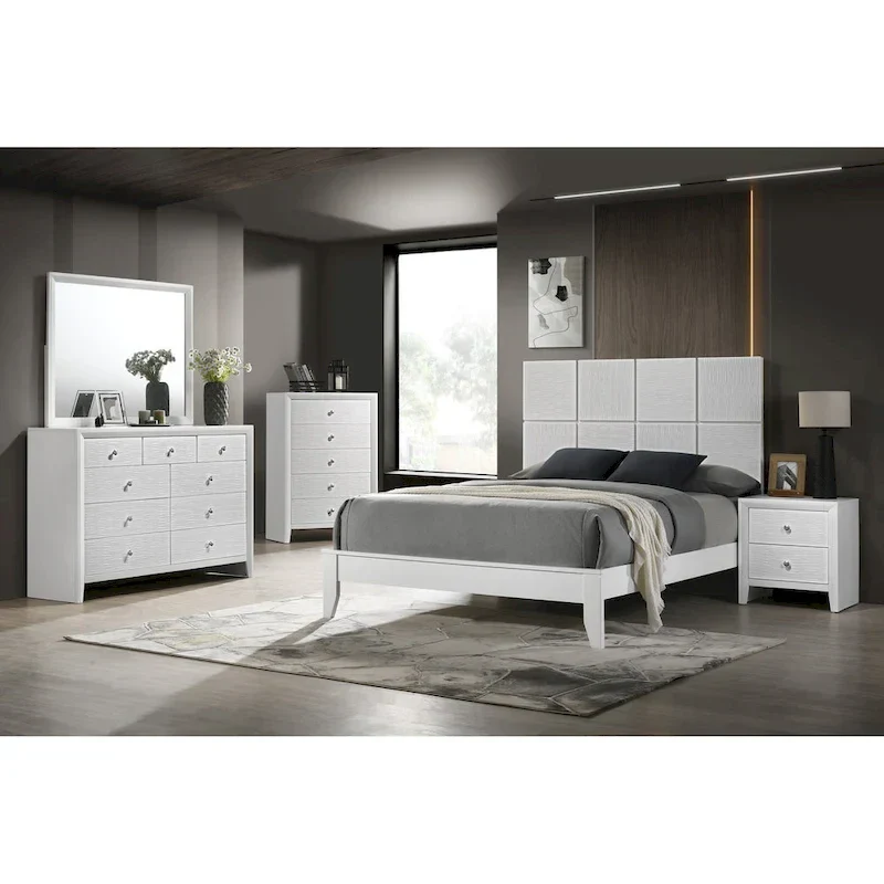 4-Piece White Panel Bedroom Set - Bed, Dresser, Mirror & Nightstand