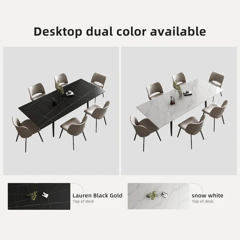 9 Piece 62.9 inch to 94.4 inch Extendable Dining Table Set with Sintered Stone Top 8 Chairs