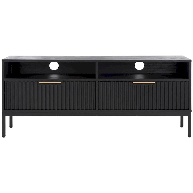 SAFAVIEH Alyse 2-Drawer 2-Shelf Entertainment Media Stand (Fits Up To 65  Flatscreen TV) - 60.4 In. x 15.6 In. x 24.8 In.