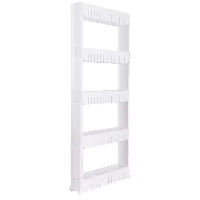 Simplify 5 Tier Slim Rolling Organizer Rack with Wheels White Kennedy International: Slim Utility Storage Cart, Polypropylene