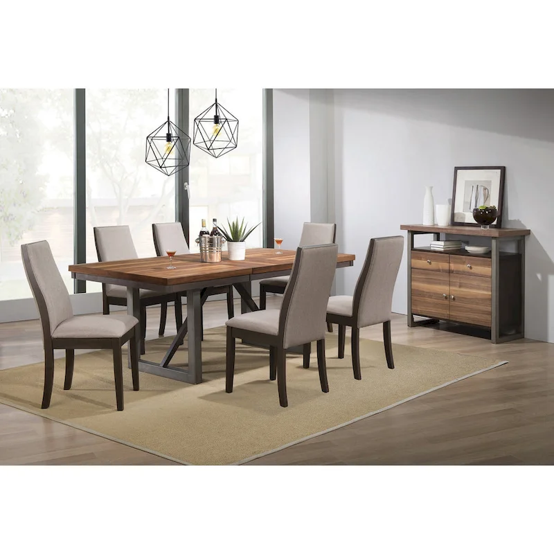 Natural Walnut & Grey 7-Person Dining Set with Extension Leaf