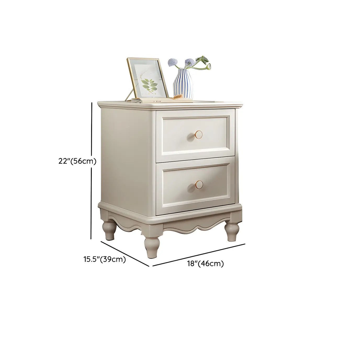 French 2-Layer White Wood Bedroom Nightstand