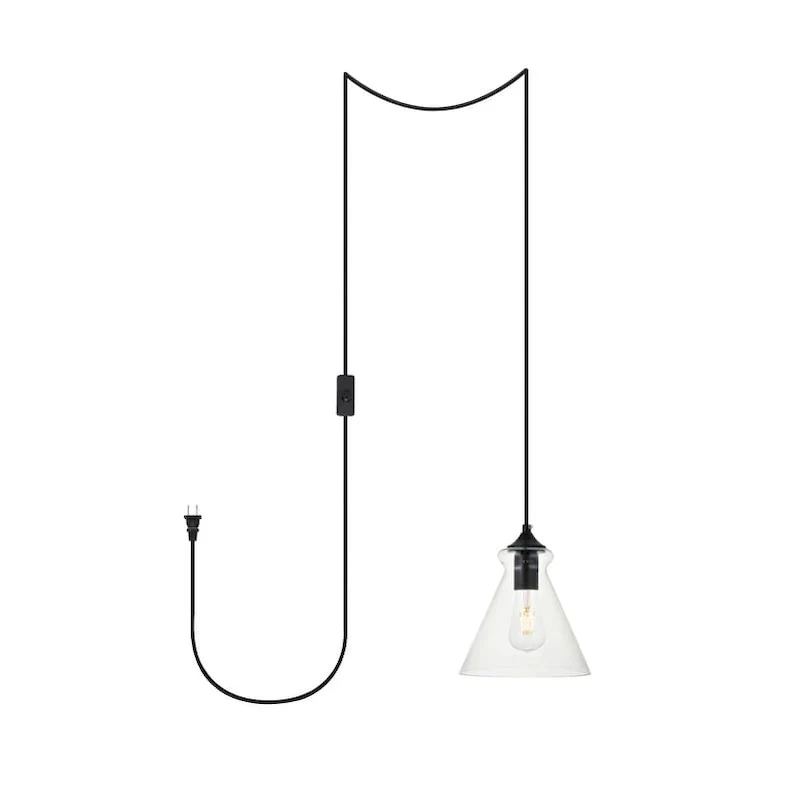 Destiny 1-Light Plug in Pendant with Clear Shade - Black - 8  Diameter