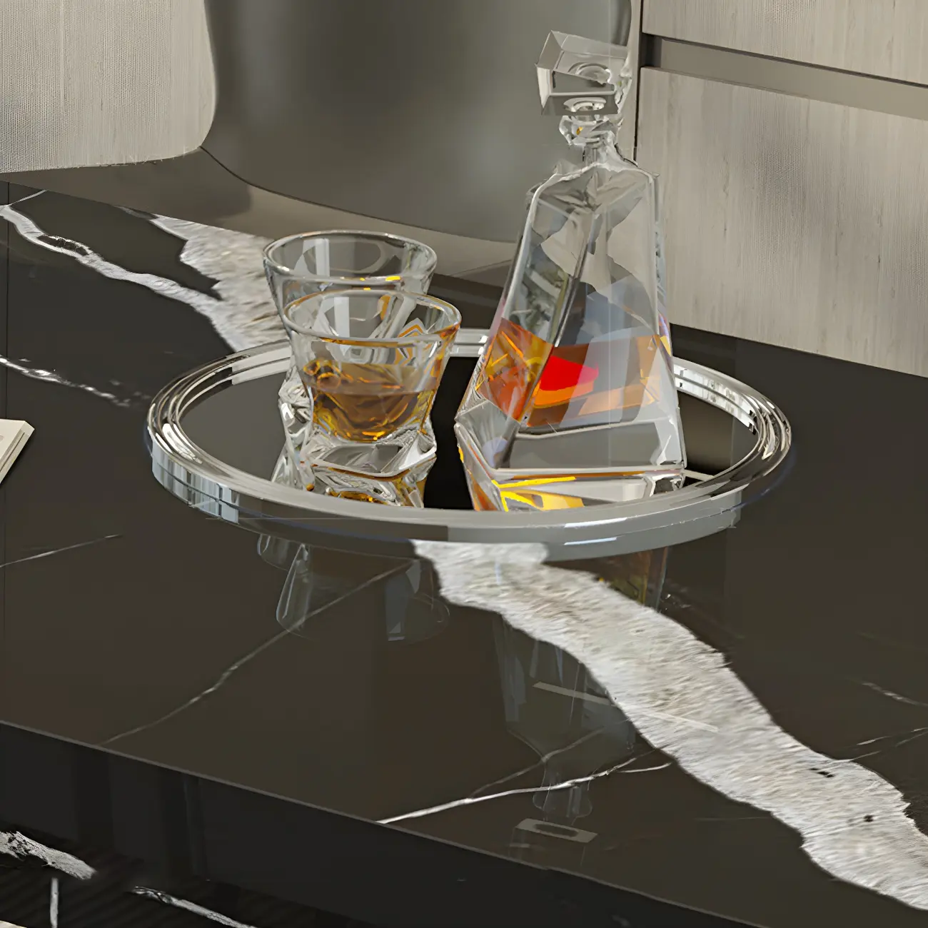 Elegant Black Marble Double Pedestal Bar Table
