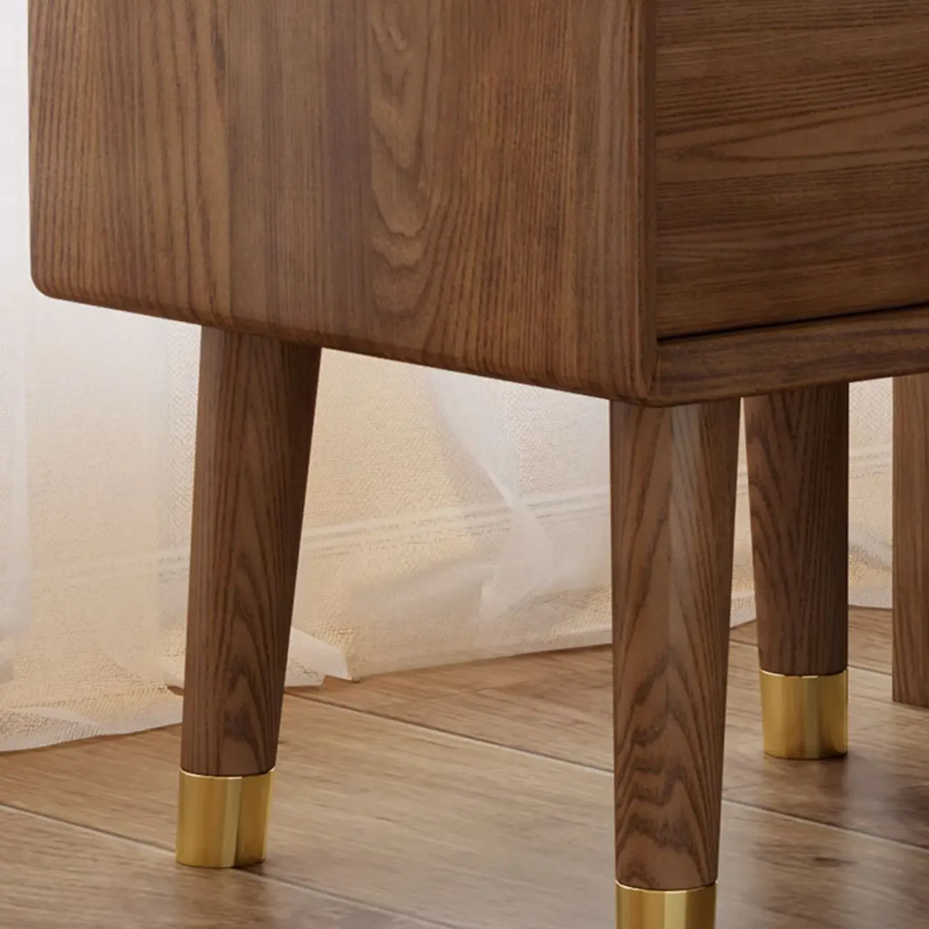 Traditional Natural Wood Nightstand with 2 Drawers