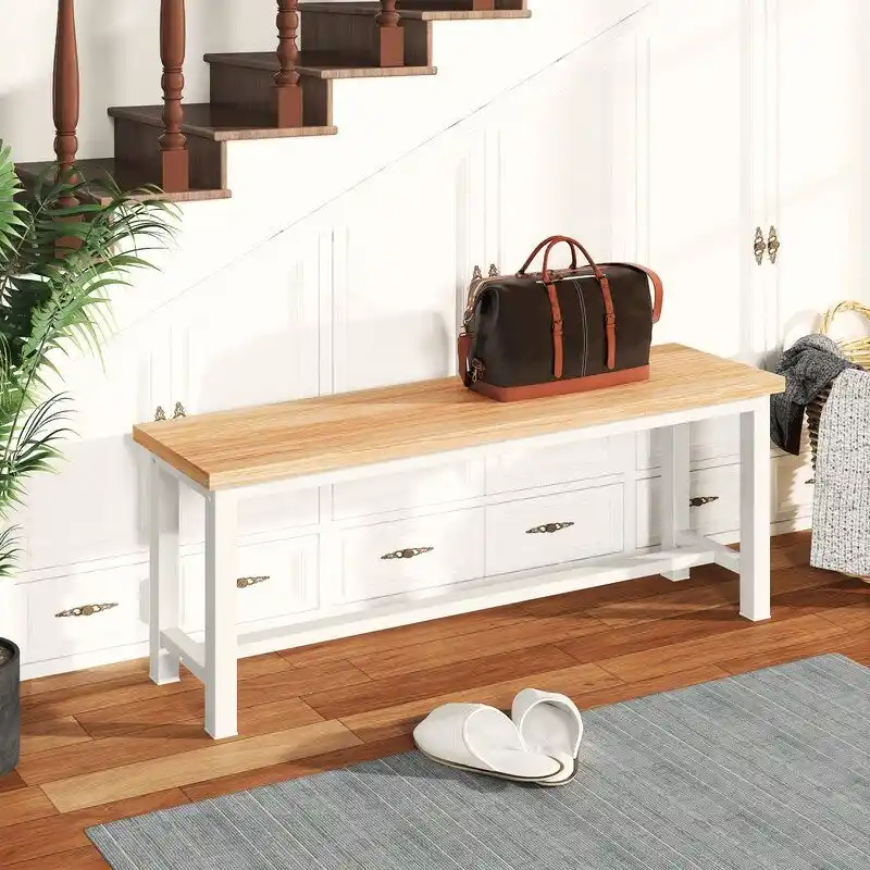 Rustic Brown Industrial Dining Benches - Set of 2